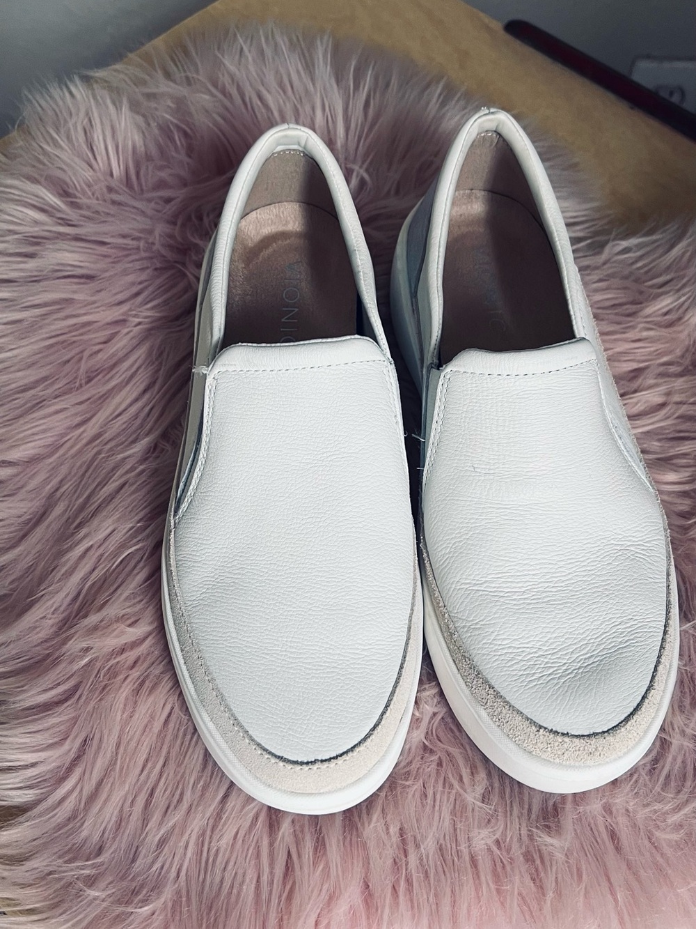 Vionic White Slip-On Mules with Silver Heel Accent - Picture 2 of 5